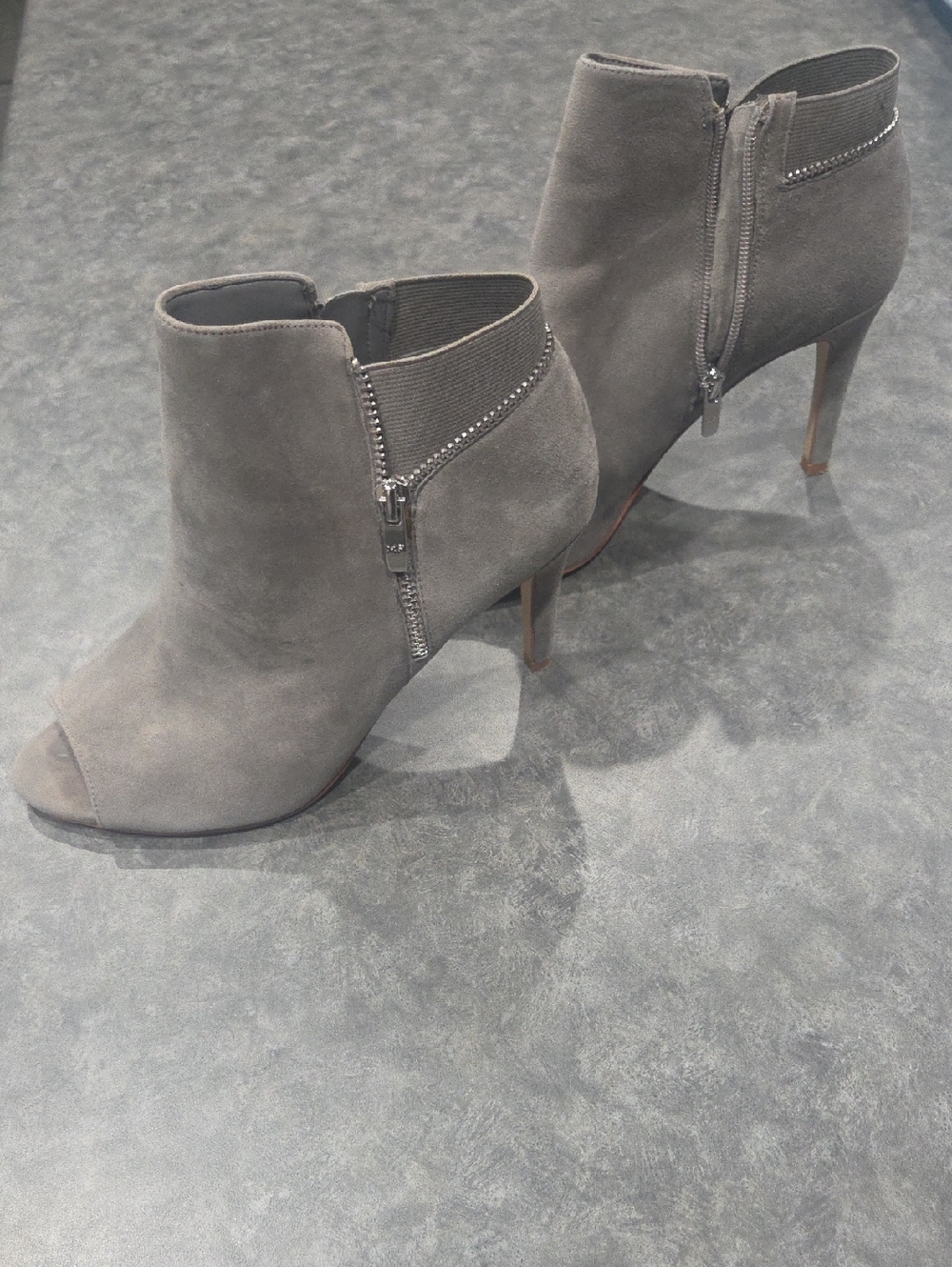 Suede Peep-Toe Ankle Boots in Gray - Women's Heeled Booties